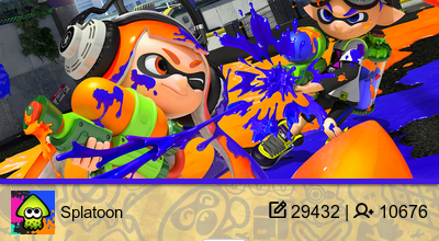 An image of Inklings in battle. Below a purple border and on a gold background, the stats for the Juxtaposition community are listed.