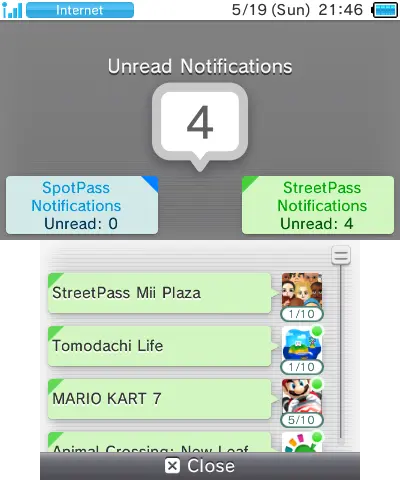 screenshot of the 3DS notifications app showing the notification list