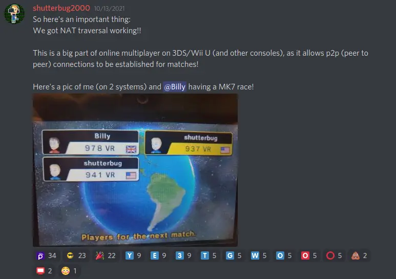 Screenshot of shutterbug showing off NAT traversal using mario kart 7